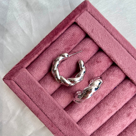 Twisted Silver Round Hoops