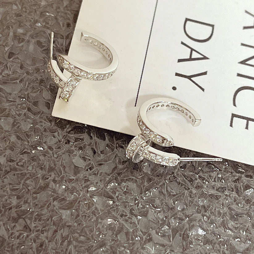 Silver Nail Hoop Stud Earring