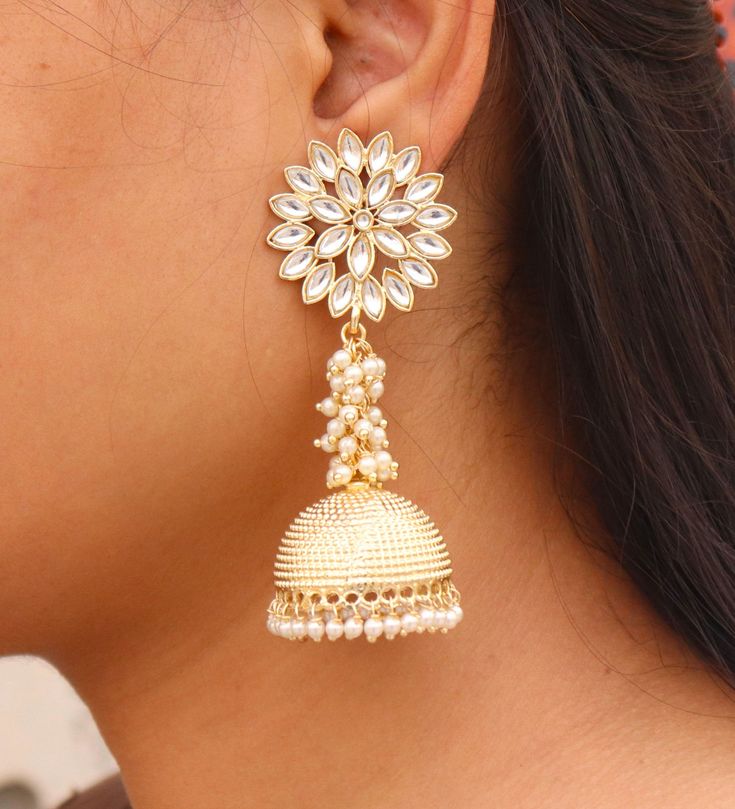 Clustered Pearls Kundan Jhumki