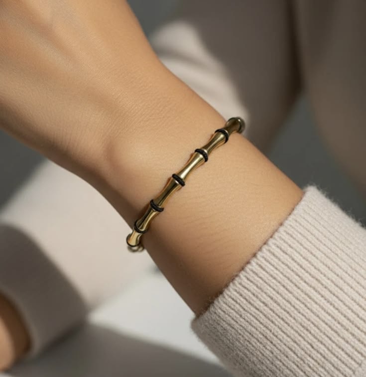 Gold black Enamel Bamboo -18k Gold plated