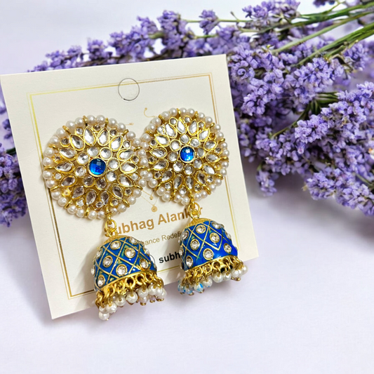 SubhagAlankar Round Blue Enamel Meenakari Jhumkas