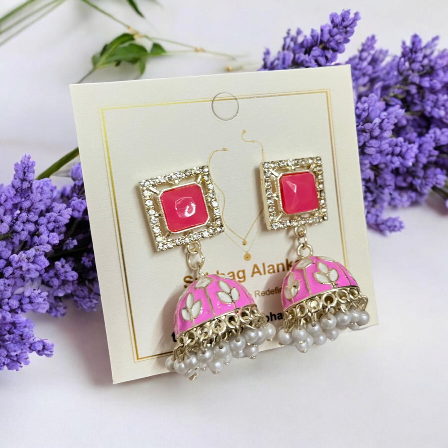 SubhagAlankar Pink Enamel Meenakari Jhumkas