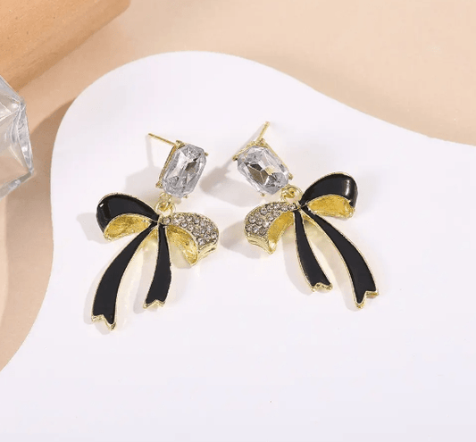 Rhinestone Decor Bow Drop Earrings - SubhagAlankar