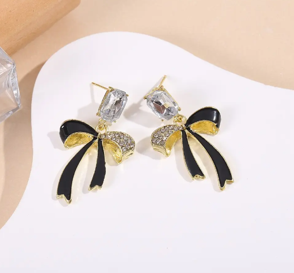 Rhinestone Decor Bow Drop Earrings