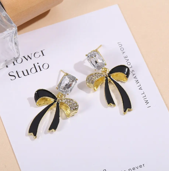 Rhinestone Decor Bow Drop Earrings