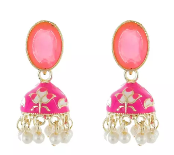 Esha pink meenakari jhumki