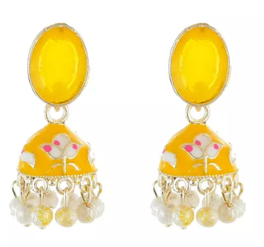 Esha yellow meenakari jhumki