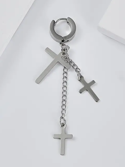 3 Cross Stainless Steel Earring for Men (one ear)