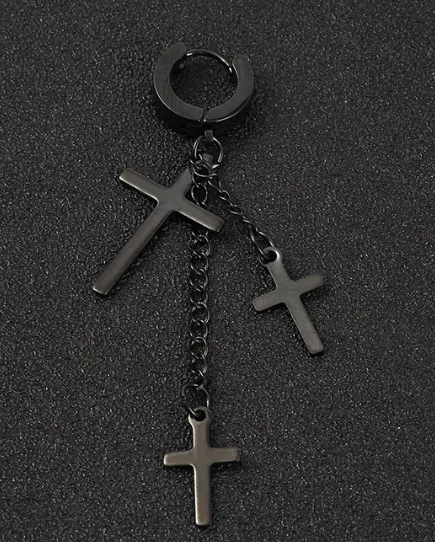 3 Cross Black Stainless Steel Earring for Men (one ear)