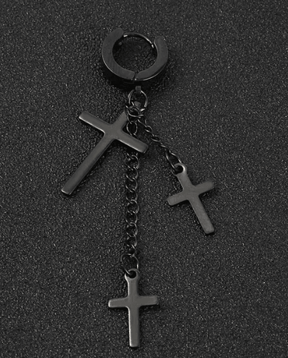 3 Cross Black Stainless Steel Earring for Men (one ear) - SubhagAlankar