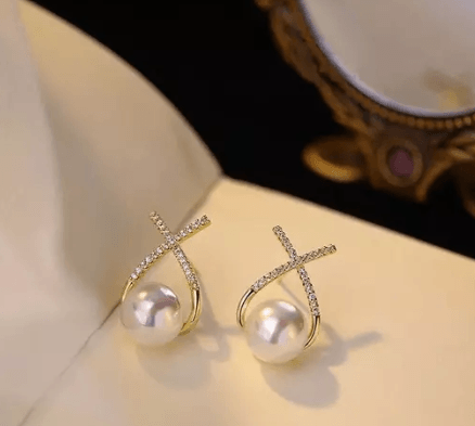 Cross Pearl RhoneStone - Stud - SubhagAlankar