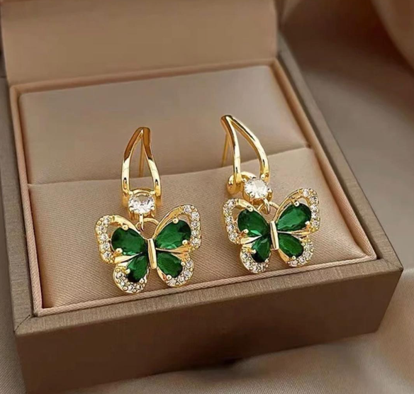 Emarald Green Butterfly AD Drop Earring