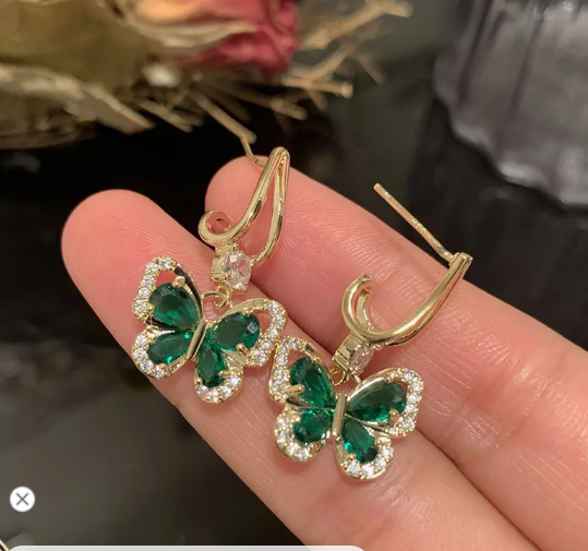 Emarald Green Butterfly AD Drop Earring