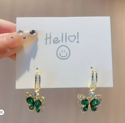 Emarald Green Butterfly AD Drop Earring