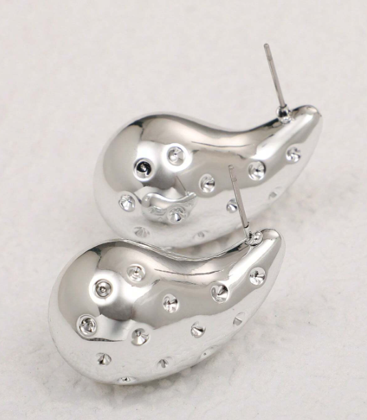 Dotted Water Drop Silver Earring