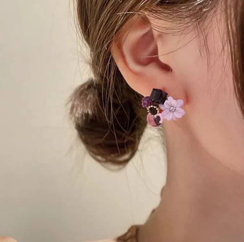 Dainty Cherry Blossom Stud - Purple