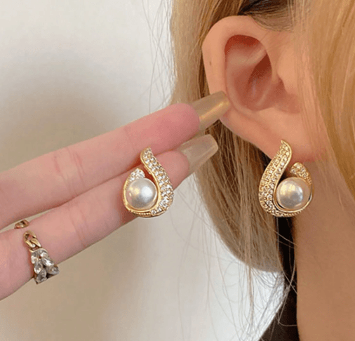 Teardrop Pearl Studs - SubhagAlankar