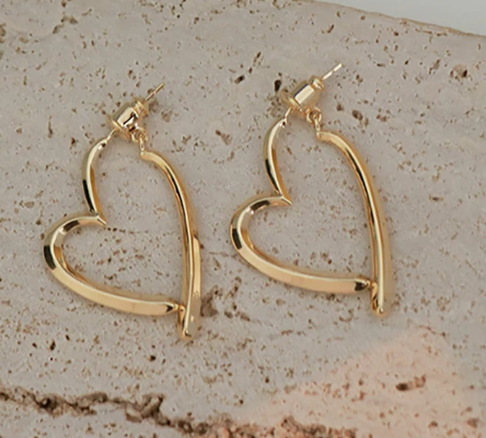 Minimal Heart Gold Hoop Earrings