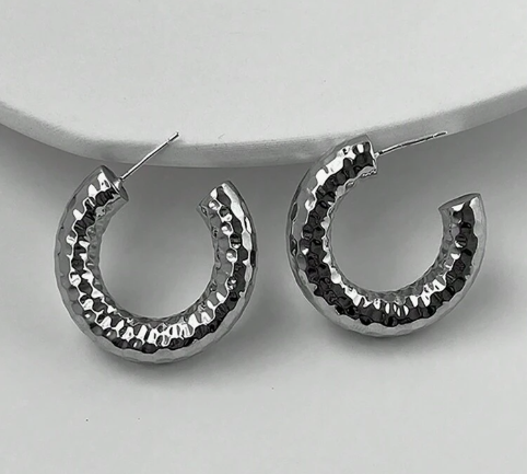 Hammered Silver Round Hoops