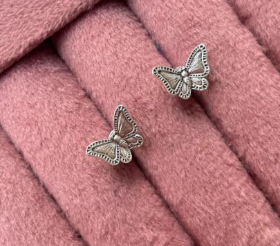 Mini Oxidized ButterFly Stud-Silver