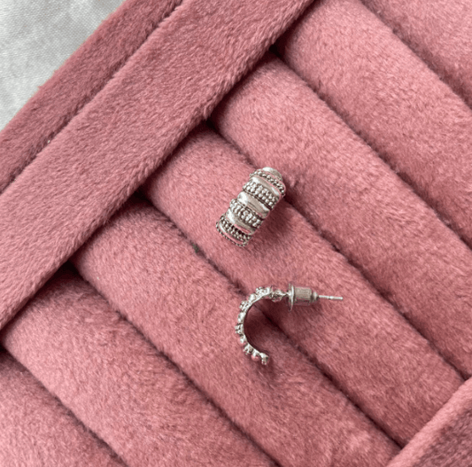Mini Half Hoop Oxidized Stud-Silver - SubhagAlankar