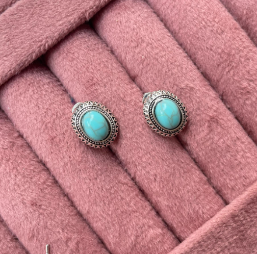 Mini Boho Blue Stone Stud -Silver