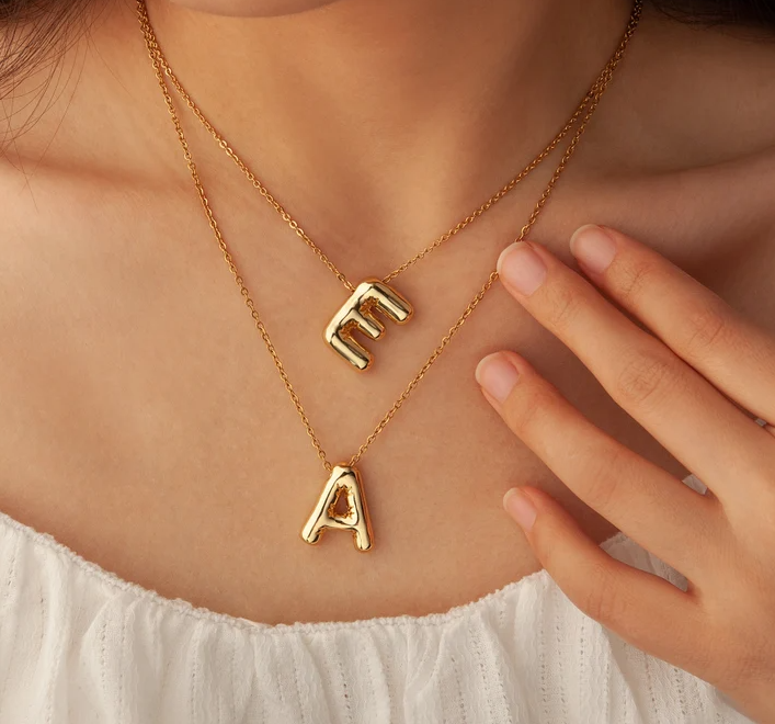 Bubble initial Necklace- 18K Gold Plated