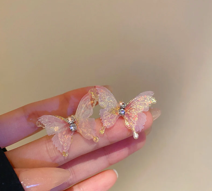 Aurora Pink Butterfly Stud