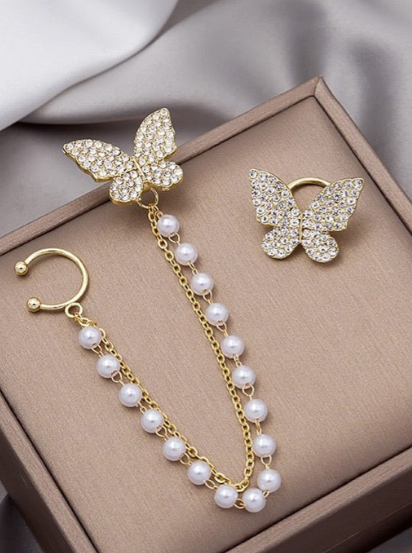 Elegant Butterfly Stone Pearl Earcuff