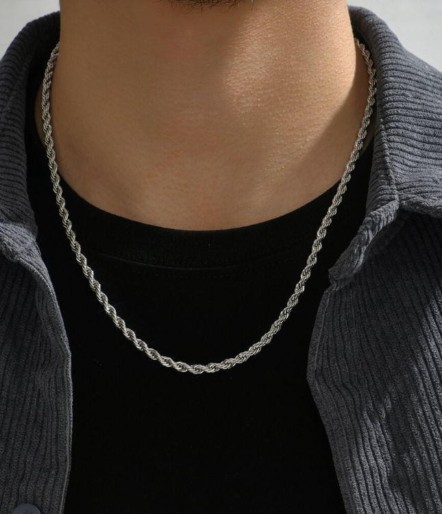 Silver Plated Rope Chain For Men