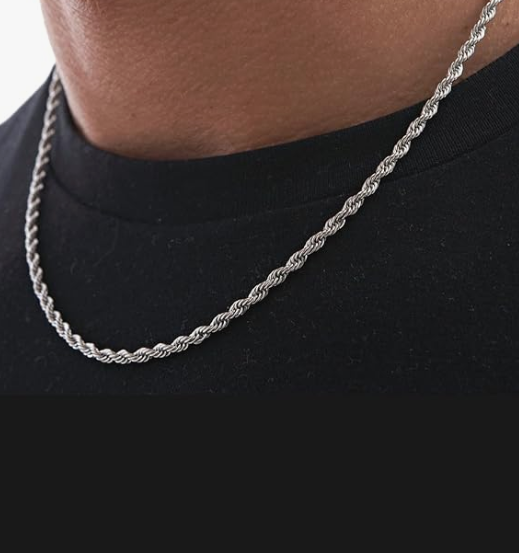 Silver Plated Rope Chain For Men