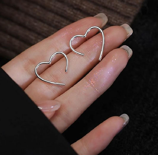 Minimal Silver Abstract Heart Stud