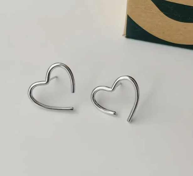 Minimal Silver Abstract Heart Stud