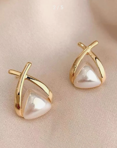 Triangular Cross Pearl Stud Earrings