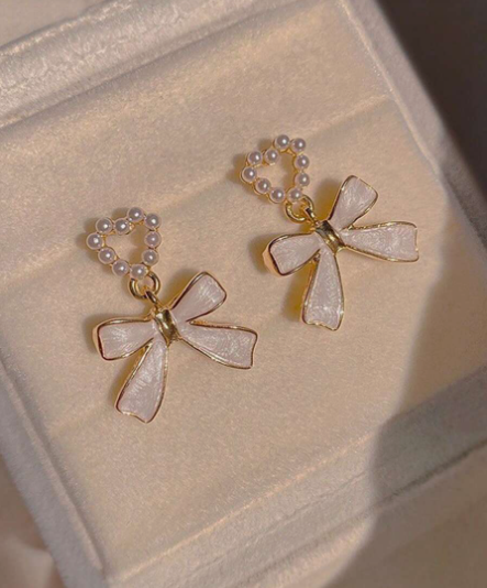 Elegant Heart Bow Dangle Earrings