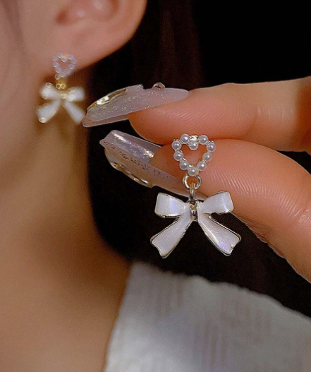 Elegant Heart Bow Dangle Earrings