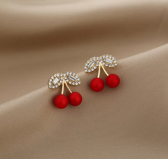 Sparkling Cherry Stud Earrings