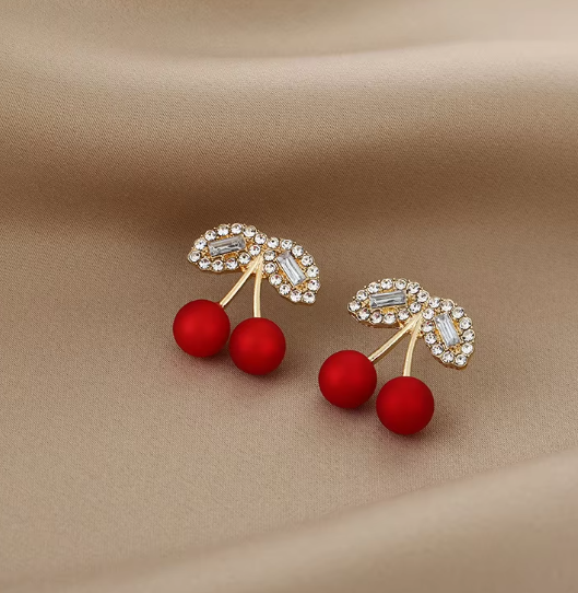 Sparkling Cherry Stud Earrings