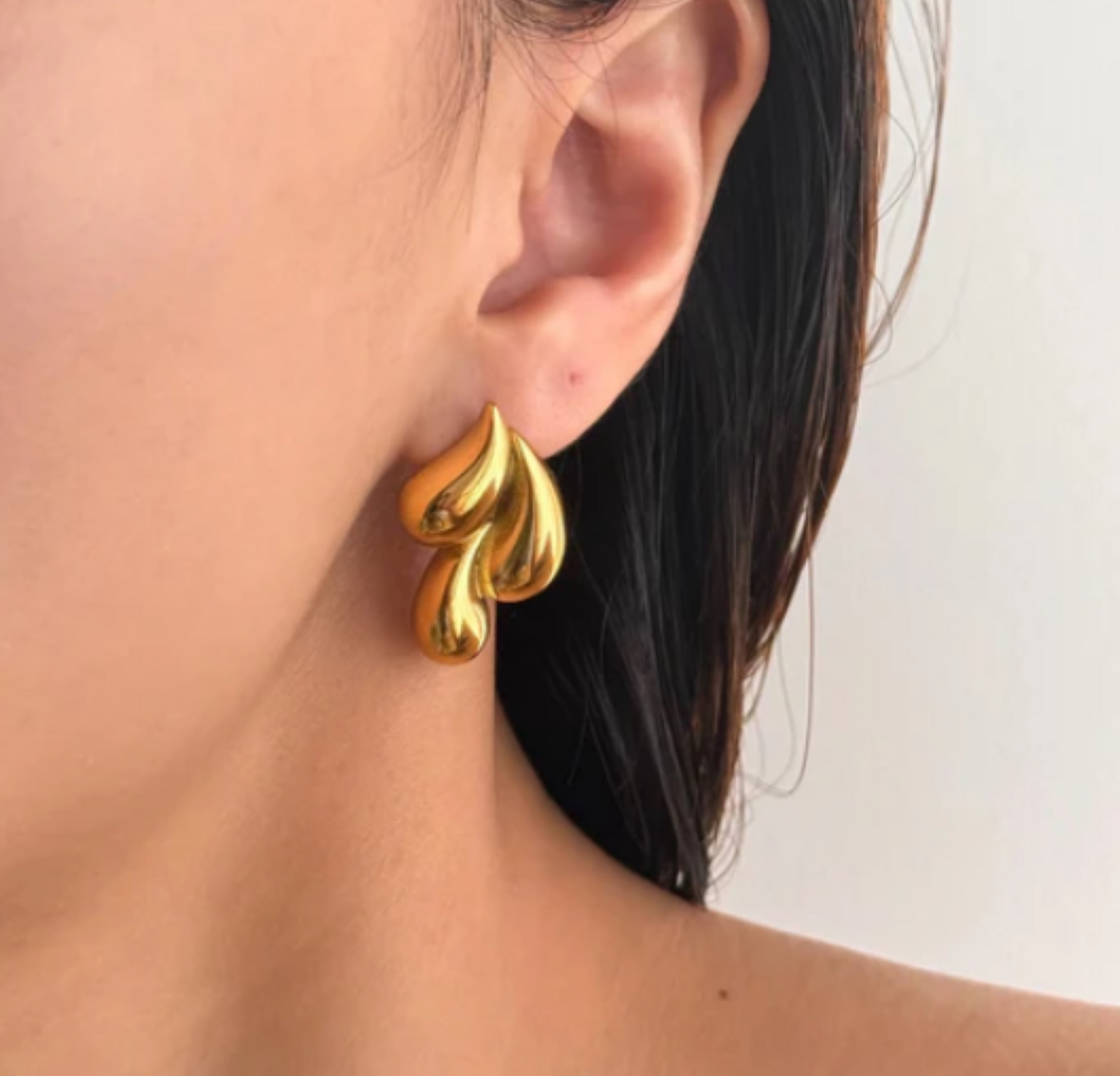 Golden Triple Layer TearDrop Earring