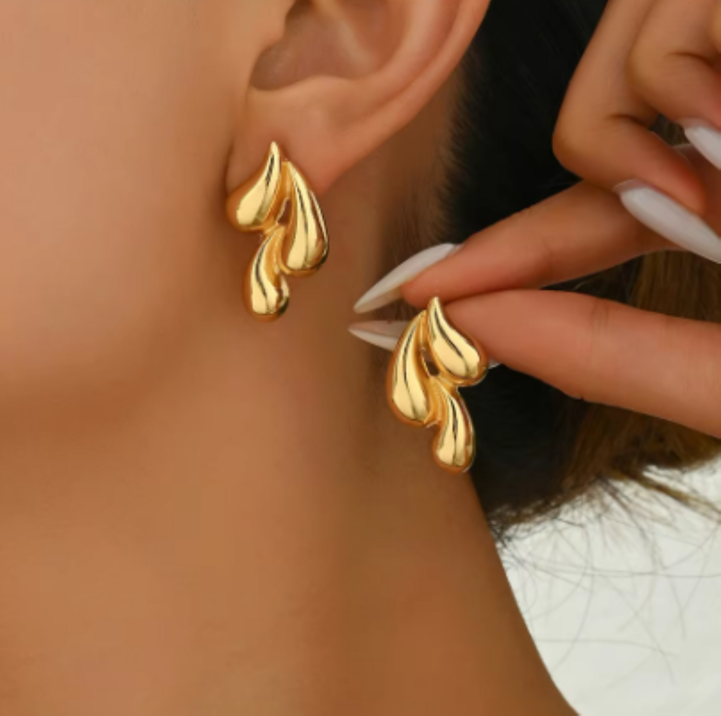 Golden Triple Layer TearDrop Earring