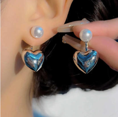 Korean Silver Heart Pearl Drop Earring