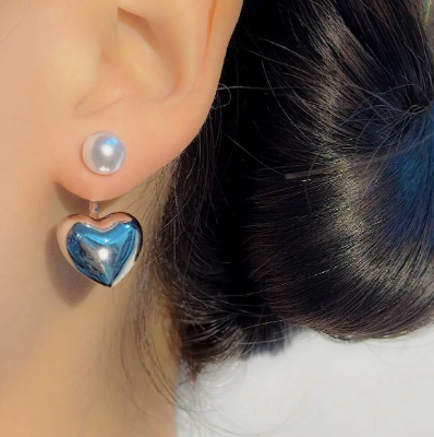 Korean Silver Heart Pearl Drop Earring