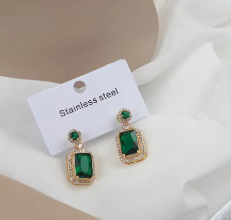 Green Emerald Necklace and Earrings Set - 18K Gold Plated - SubhagAlankar