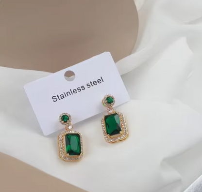 Green Emerald Necklace and Earrings Set - 18K Gold Plated - SubhagAlankar