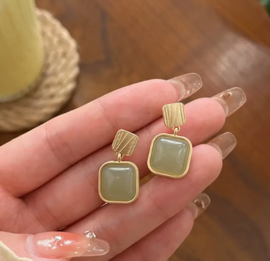 Mint Green Jade Drop Earring