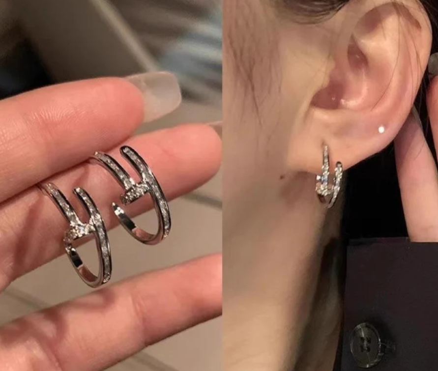 Silver Nail Hoop Stud Earring