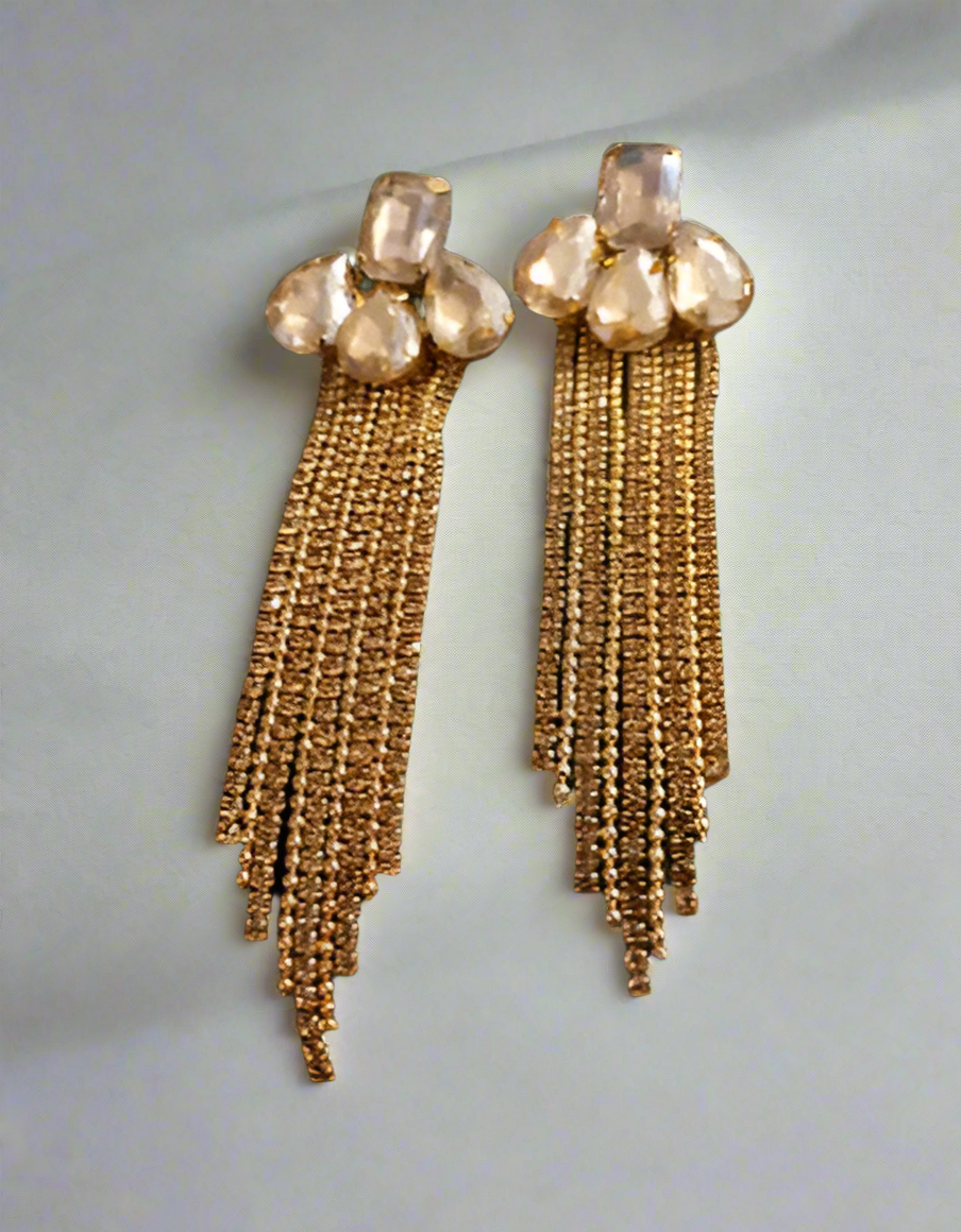 Graceful Golden Crystal Tassel Earring