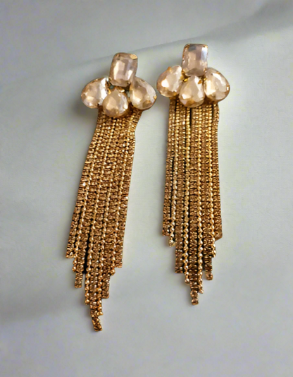 Graceful Golden Crystal Tassel Earring - SubhagAlankar