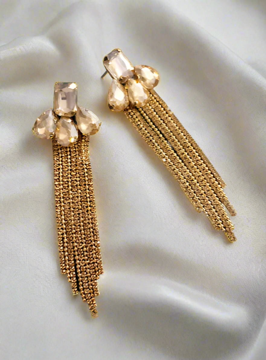 Graceful Golden Crystal Tassel Earring