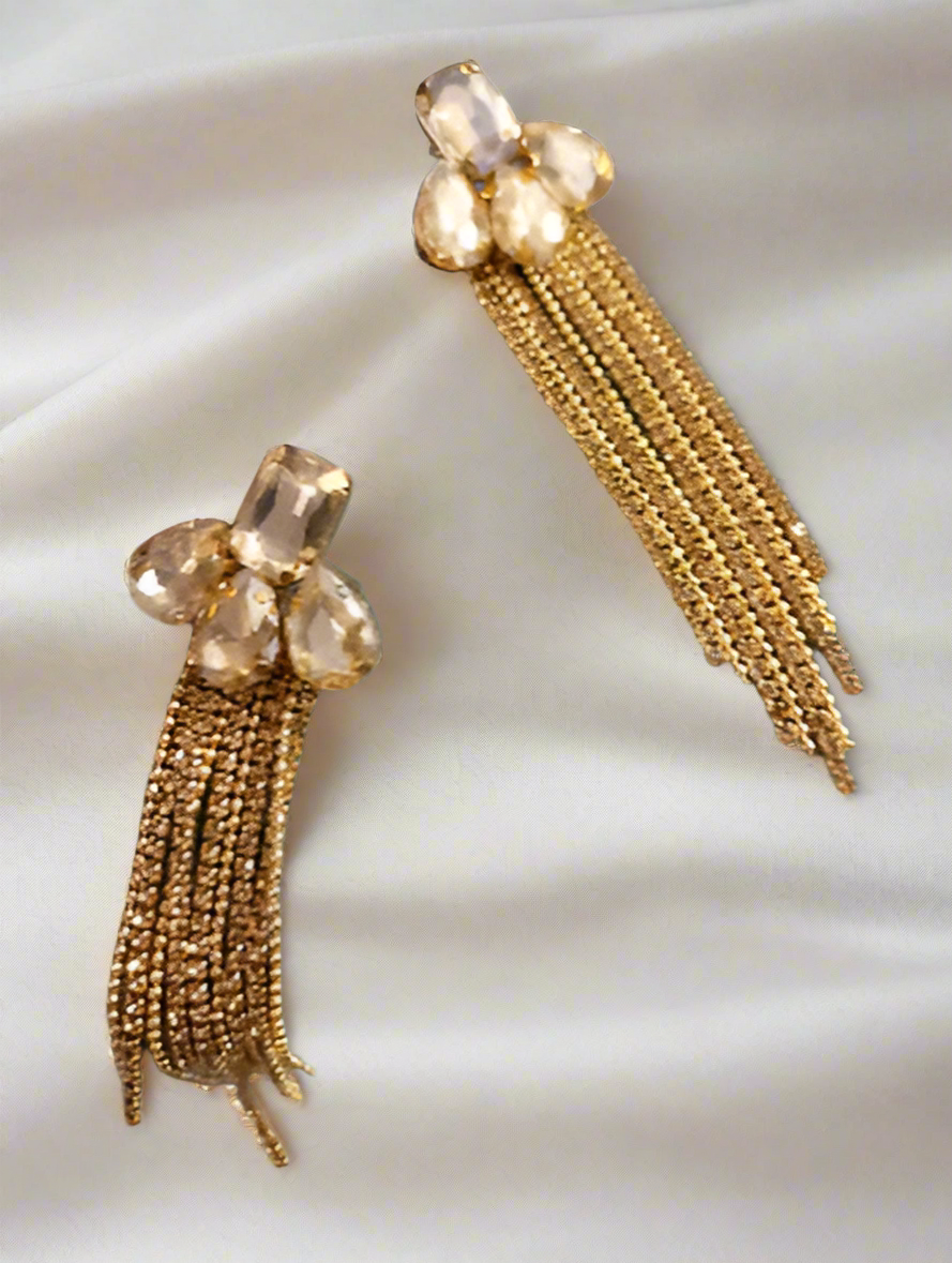 Graceful Golden Crystal Tassel Earring